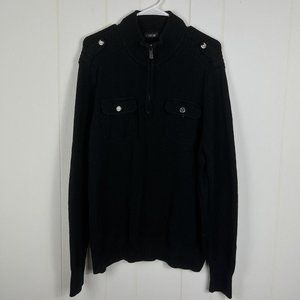 Apt 9 Men Sweater XL Black Mock Neck 1/4 Zip Chest Pockets Epaulettes Pullover